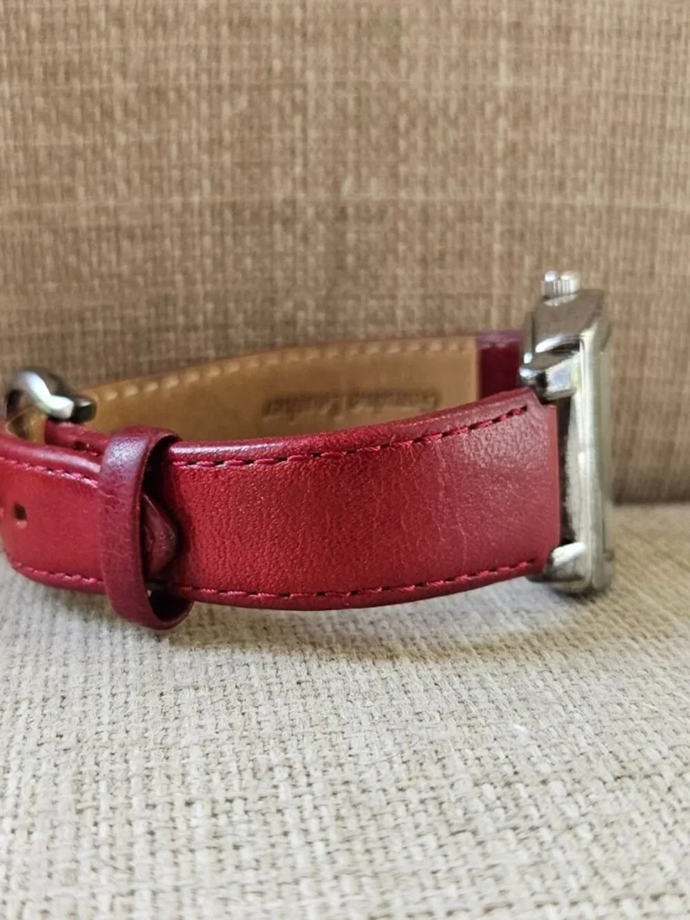 Ecclissi Sterling Silver Ladies Wristwatch Red Genuine Leather 925 Quartz Watch